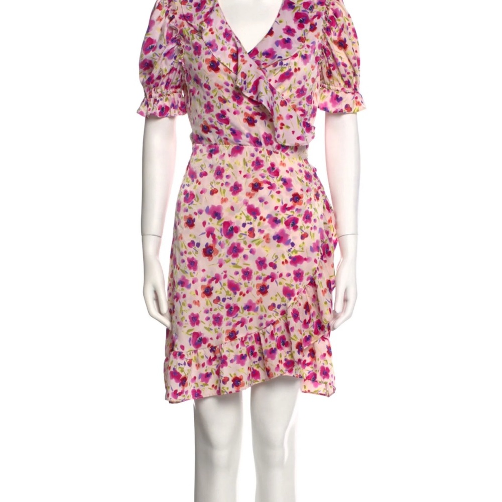 MISA Los Angeles Ruffle Pink Floral True Wrap Dress